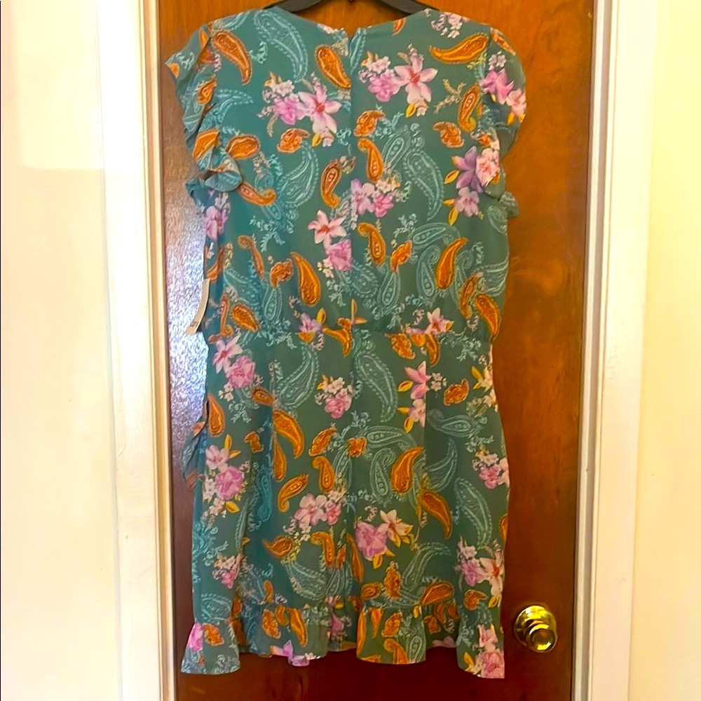 Bar III Green Pink Ruffled Wrap Sundress - Picture 6 of 8